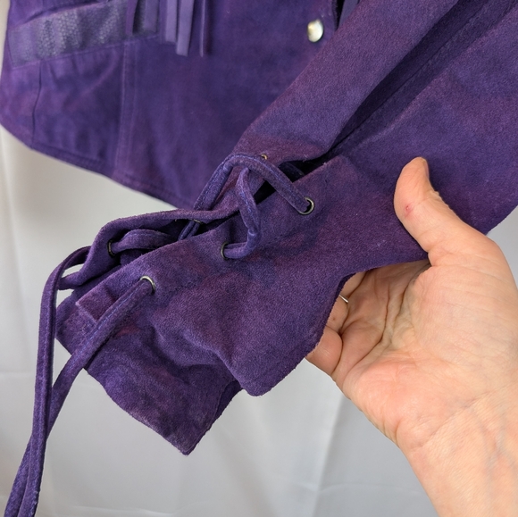 Vintage Suede Purple Fringe Women's Jacket Western Size S In VGUC - Picture 5 of 13